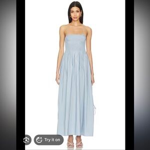 Faithfull the Brand Light Blue Smocked Dress